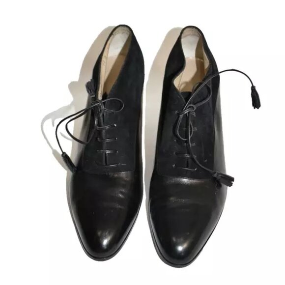 $650 SALVATORE FERRAGAMO SUEDE LEATHER LACE UP BOOTIE HEEL BLACK 11 B (SE38) - Picture 2 of 8